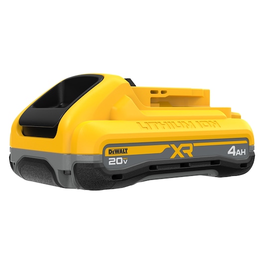 DEWALT POWERPACK four amp hour battery at a slight angle 