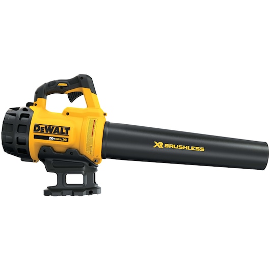 A DEWALT 20V MAX XR Brushless cordless leaf blower in yellow and black, shown without a battery attached.