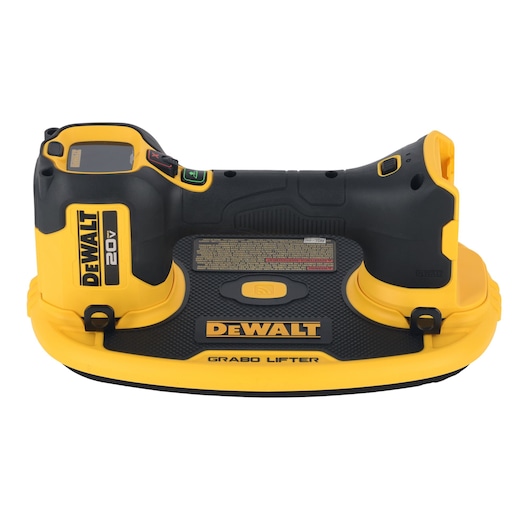 A DEWALT 20V Grabo Lifter, a handheld power tool with a black and yellow design, used for securely lifting and handling heavy materials with suction technology.