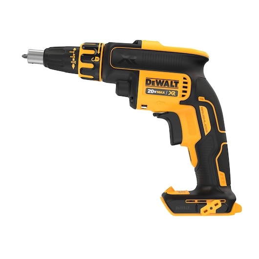 A DEWALT 20V MAX XR cordless screw gun with a black and yellow design, shown in a side profile against a white background.