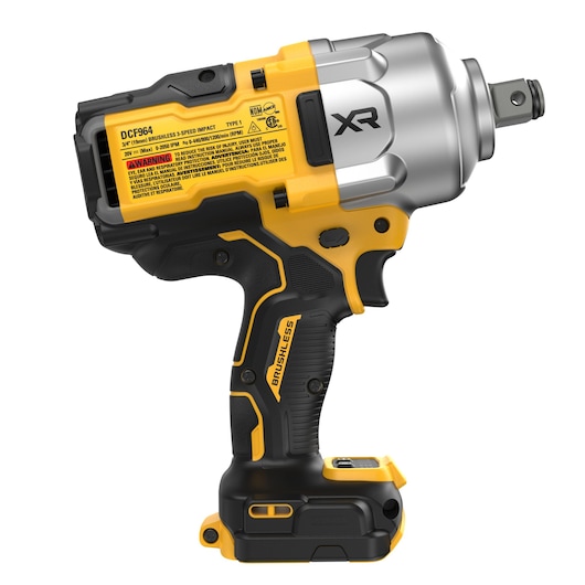 A DEWALT DCF964B cordless 3/4-inch brushless impact wrench, shown in yellow and black colors, featuring an ergonomic grip and an XR logo on the side.