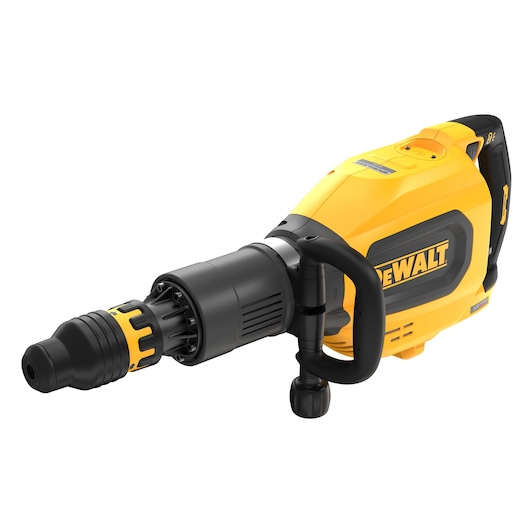 A yellow and black DEWALT cordless rotary hammer tool with a side handle and compact design.