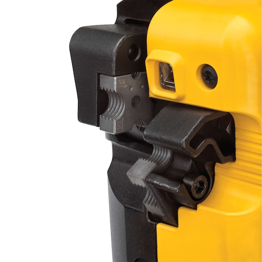 Close up of Threaded Rod Cutter featuring rotatable cutter with a half inch cutting die