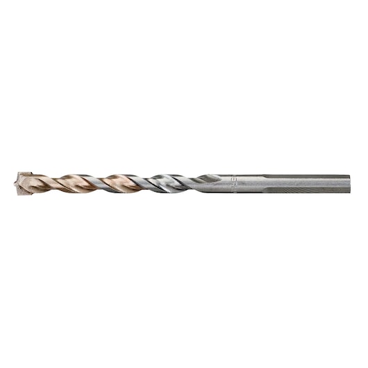 A single masonry drill bit with a metallic finish, featuring a spiral design and a flat tip, photographed on a white background.