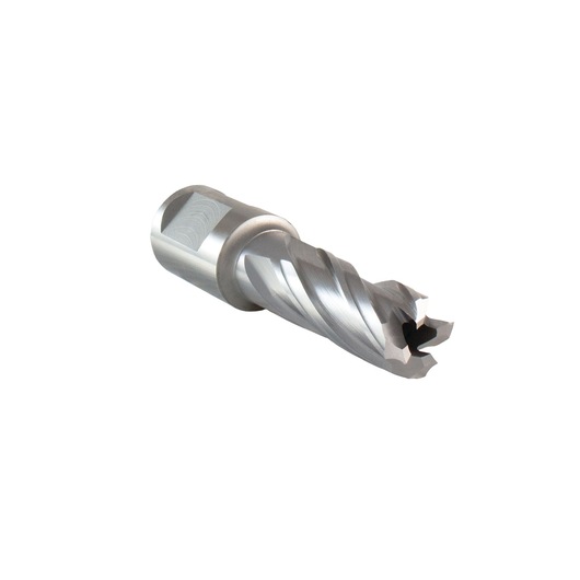 A close-up image of a metallic annular cutter drill bit used for drilling holes in metal surfaces, shown against a white background.
