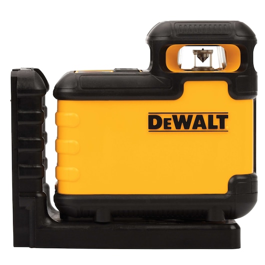 A DEWALT branded yellow and black laser level tool, model DW03601, designed for precision alignment in construction and photography tasks.
