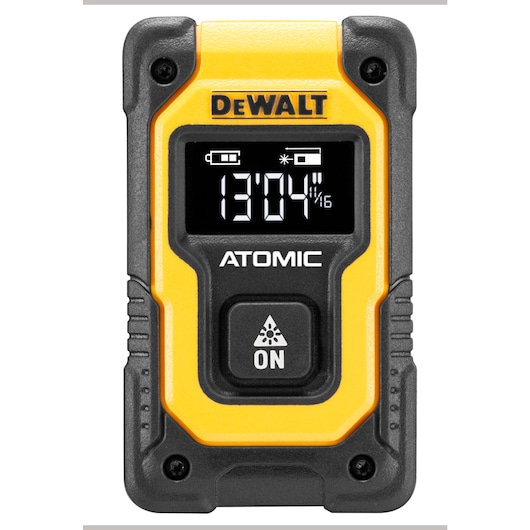 Close up of atomic compact series pocket laser distance measurer.