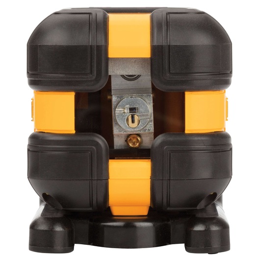 Front view of a DEWALT DW08802 photography tool with sturdy black and yellow housing and a central mounting area.