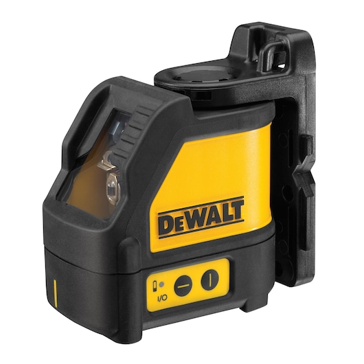 A DEWALT DW088KD yellow and black self-leveling cross line laser level, featuring a sturdy design with control buttons on the front and a mounting bracket at the back.