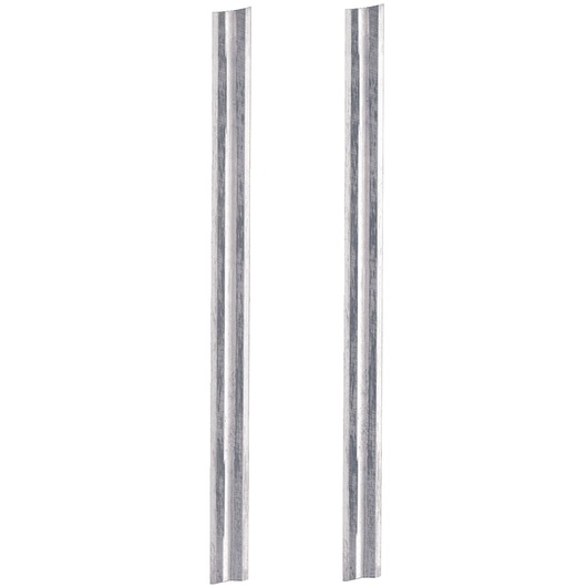 Two straight, metallic planer blades positioned vertically side by side against a white background.